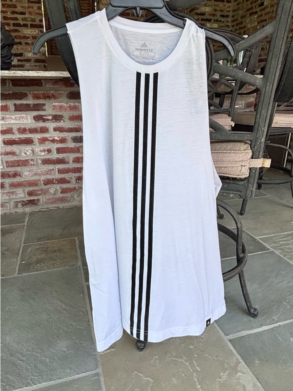 NEW Three stripe adidas White Tank Top with Black Stripes- Performance Casual